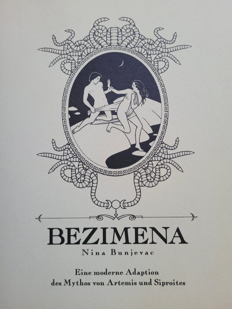 Inneres Titelbild des Comics "Bezimena" mit Untertitel und Zeichnung